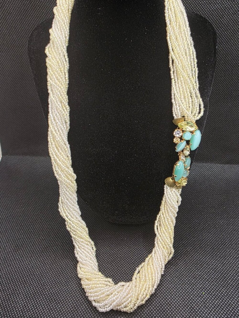 Vintage Valjean Spun Sugar Torsade Necklace 25” Multi Strand Seed Bead 1960s